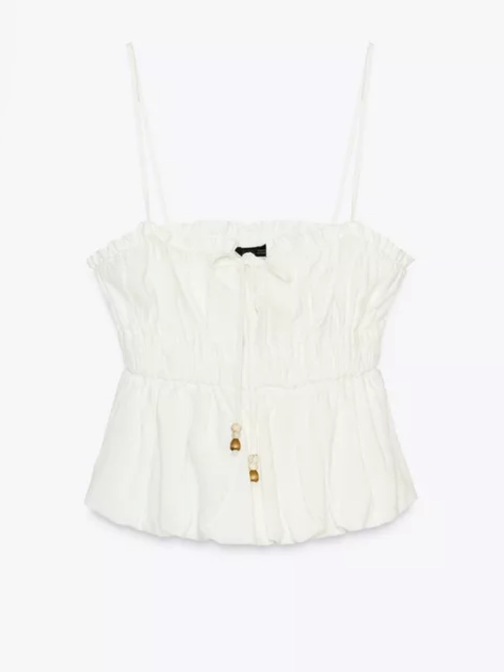 Zara White Linen-Blend Ruched Spaghetti Strap Top - Picture 3 of 8